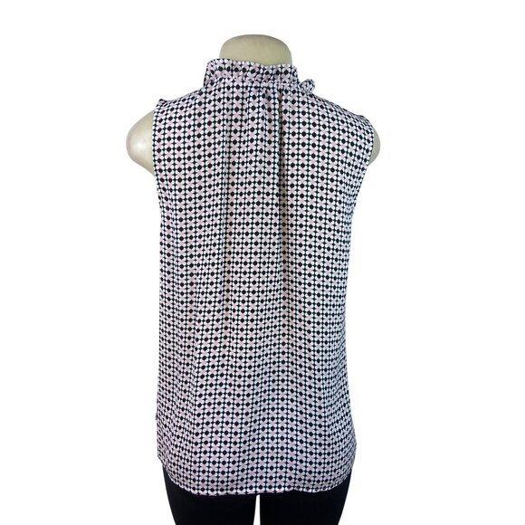 Talbots Women's Sleeveless Blouse With Ruffle Neck & Geometric Pattern Sz M - Picture 3 of 7